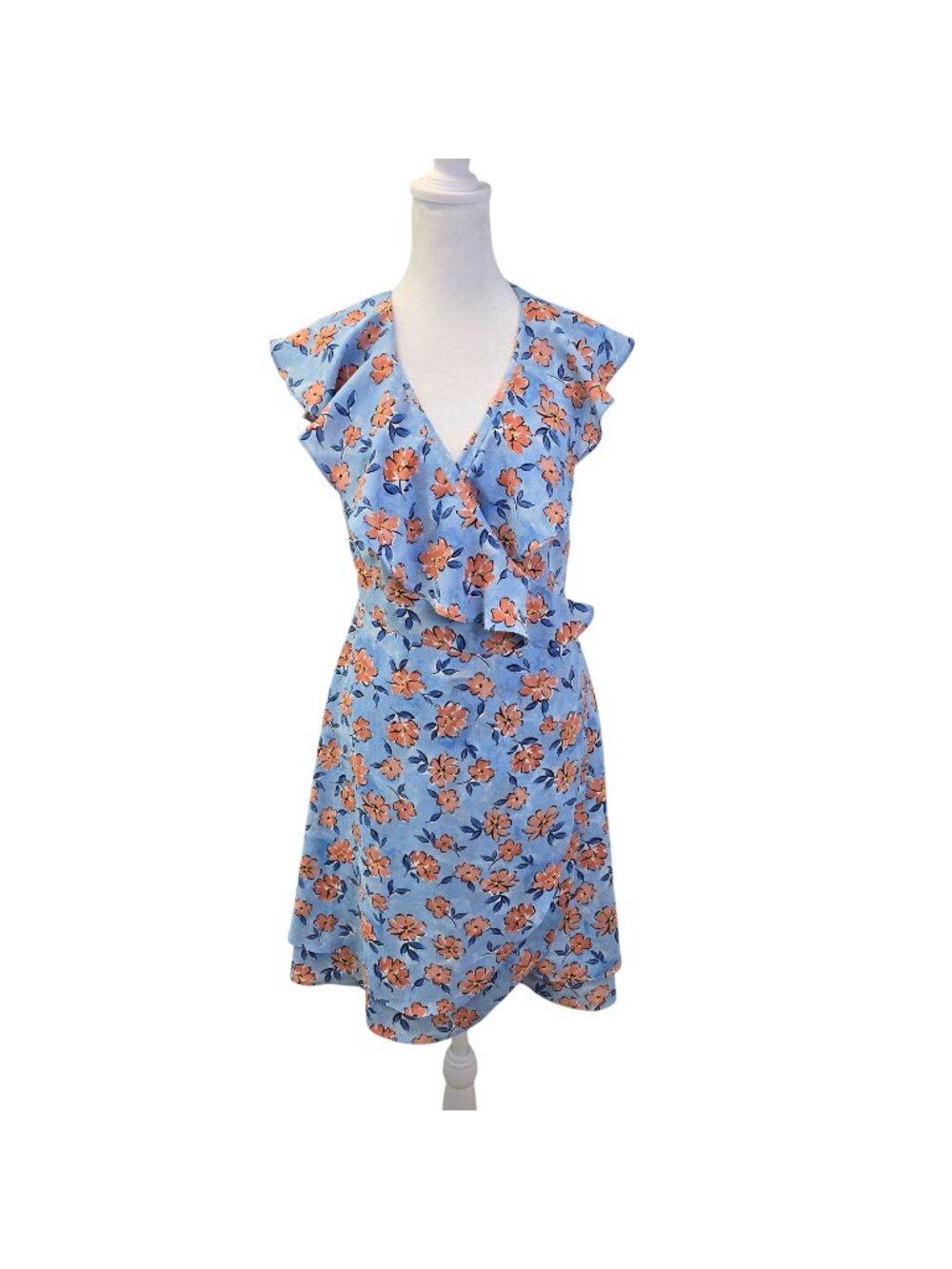 THML Floral Ruffle Hem Wrap Boho Dress Size Small